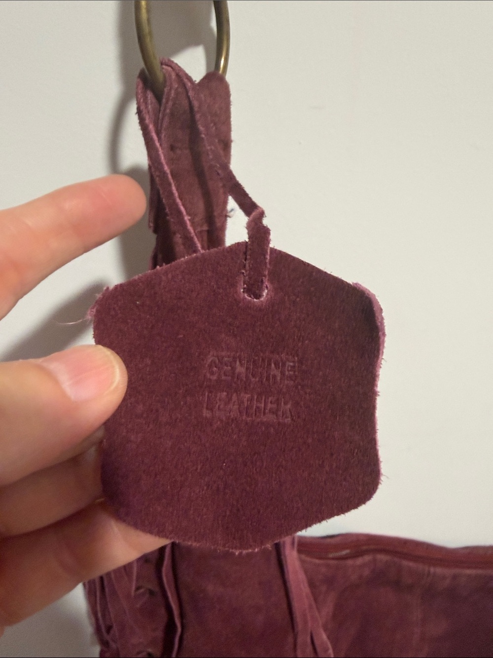 Sorpresa Genuine Leather Suede Fringe Hobo Shoulder Bag in Wine - Picture 3 of 11